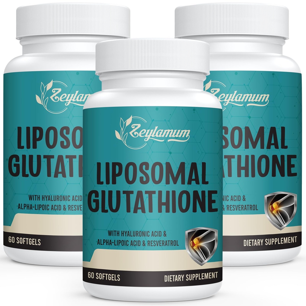 2400 MG Liposomal Glutathione Softgels, Max Aborpsiyon, Active Form L-Glutathione Azaltıd (GSH), Hyaluronic Acid, Resveratrol, Master Antioksis for Detox, Brain, Immune System, 180 Softgels