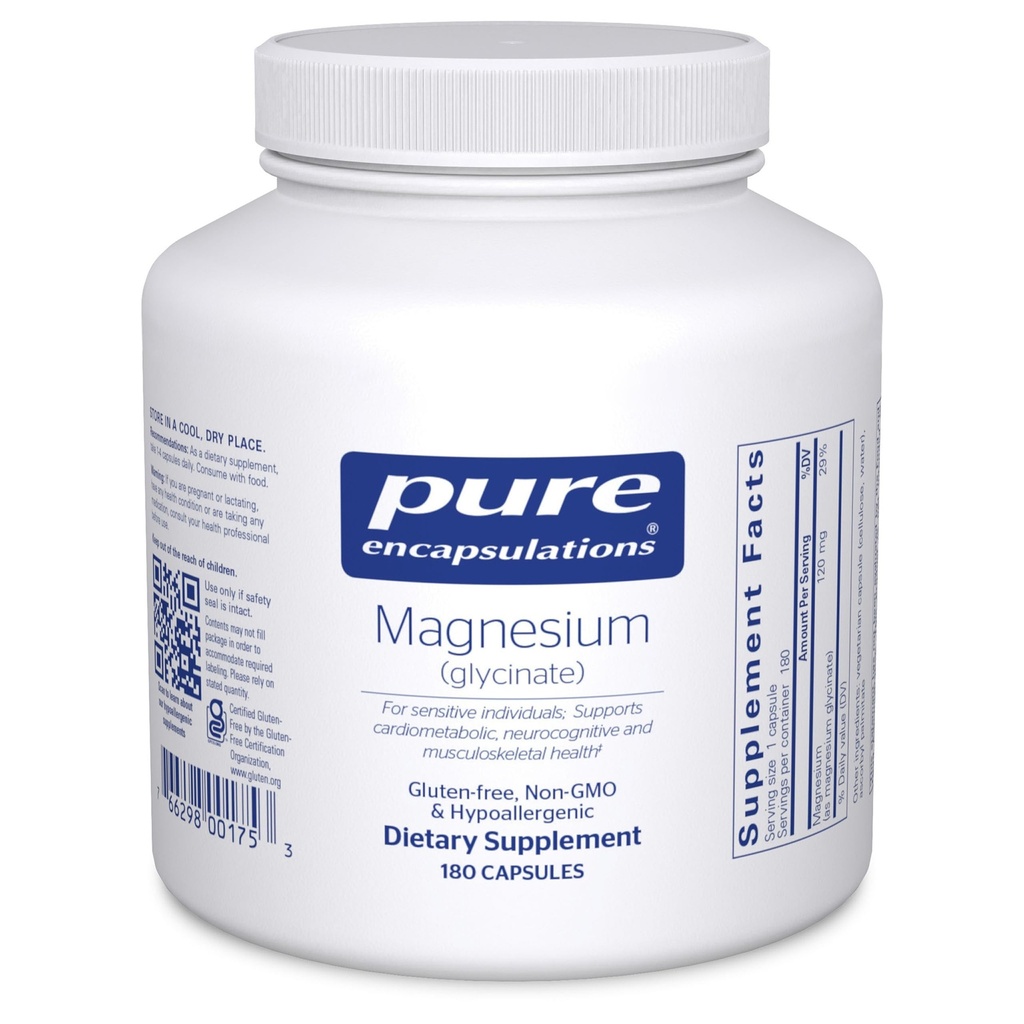 Pure Encapsulations Magnezyum (Glycinate) - Stres Yardım, Uyku, Kalp Sağlığı, Nerves, Kass ve Metabolism* - Magnezyum Glycinate - 180 Capsules