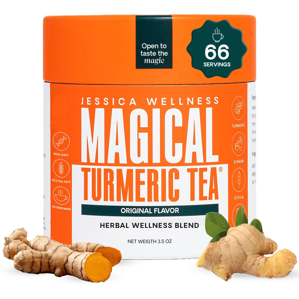 JESSICA WELLNESS Magical Turmeric Tea with Ginger, Black Pepper and Stevia | Turmeric Toz Organik Ölme | 3.5 oz (Original Flavor)
