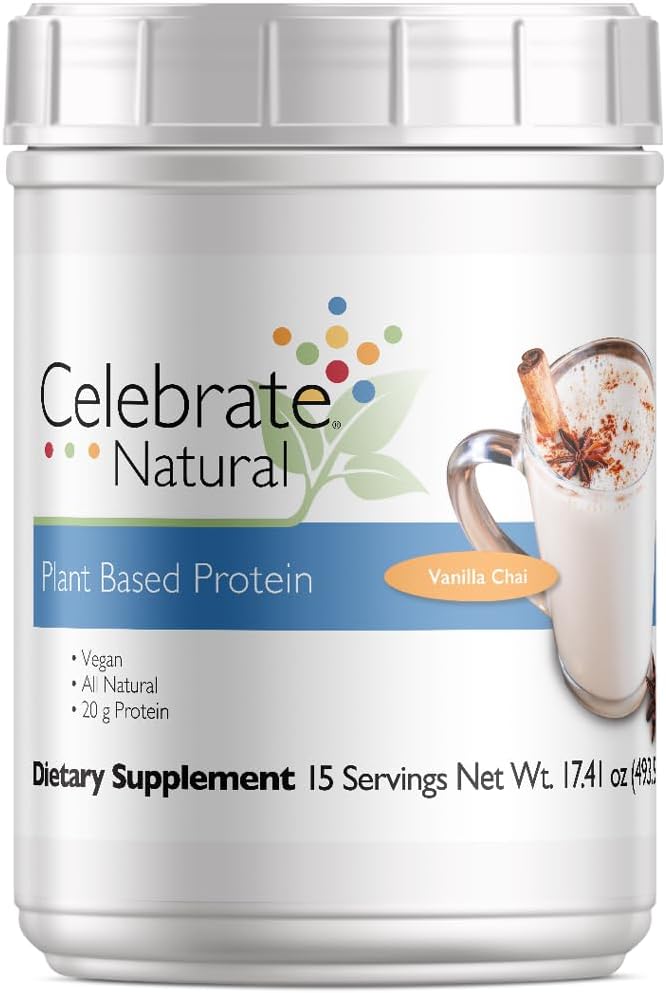 Vitamin Vegan Protein Tozunu Kutlayın - Tüm Doğal Bitki Tabanlı Protein Shake Mix - 20g Pea Protein & 3g Fiber, Post-Bariatrik Cerrahisi - Vanilla Chai (15 Hizmet)