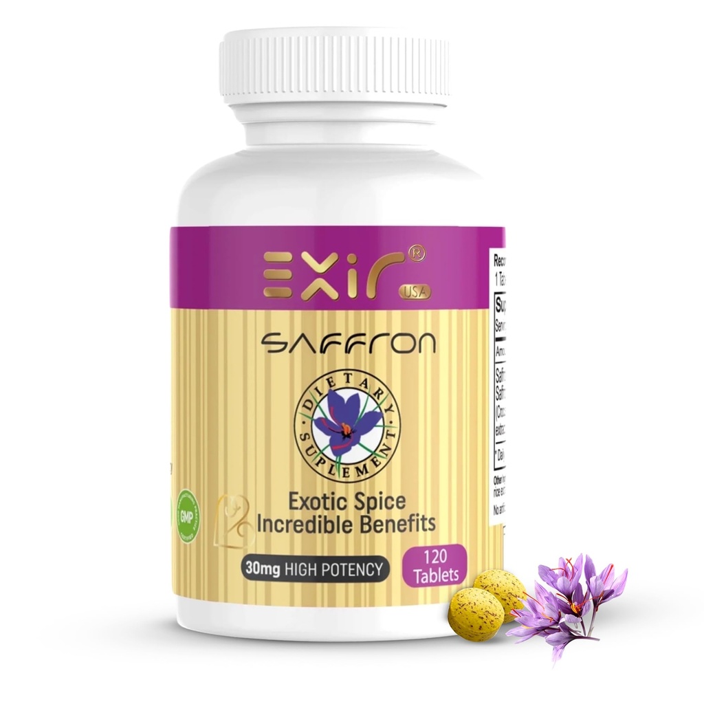 EXIR Saffron Supplement | Destekler Odak, Sağlıklı Yemek Alışkanlıkları, Mood, Metabolism (120 Tablet)