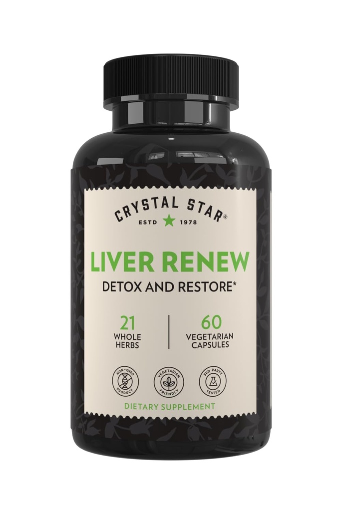 Crystal Star Liver Renew, 60 Capsules, Herbal Liver Cleanse Supplement That Supports Normal Liver Function & Supports Toxin Release - Süt Butle, Non-GMOMO