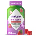 vitafüzyon Max Strength 10 mg Melatonin Gummies, Strawberry Flavored, Yetişkin Melatonin Gummy Vitamin Supplement, 100 Kont, 50 Day Supply