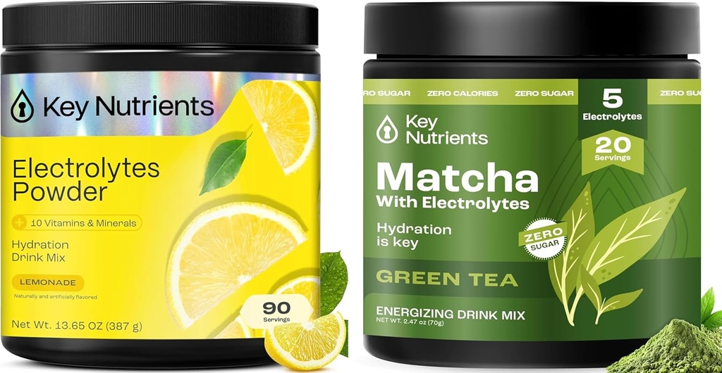 KEY NUTRIENTS Deal Sche - Lemonade Electrolytes Toz (90 hizmet) + Alfation and Energy (20 hizmet) için Electrolytes ile Çöp Toz