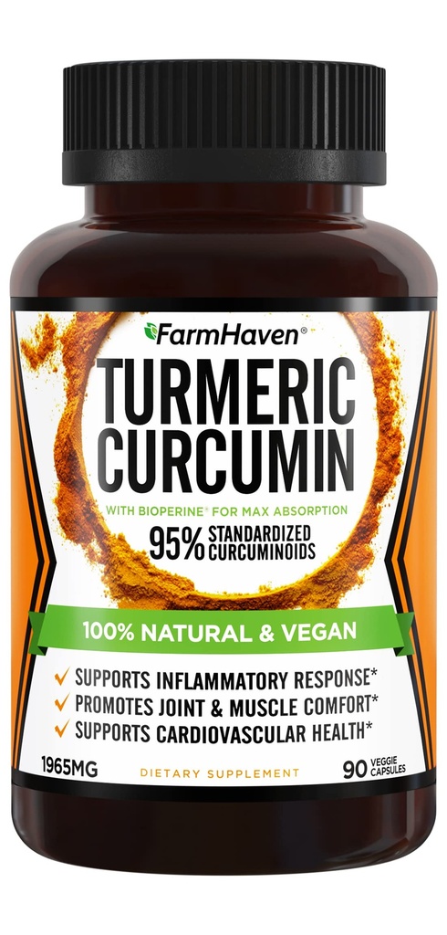 Turmeric Curcumin with BioPerine Black Pepper &% 95 Curcuminoids, 1965mg, Common Support için en fazla Absiyon, Non-GMO Turmeric Capsules, Made in USA - 90 Veg Caps