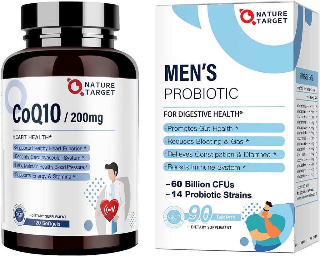 Erkekler için 60 Milyar CFUs14 Strains & CoQ10 200 mg Yumuşakgels with PQ Antioksi for Heart-Health and Energy Production Productionbiyotiks