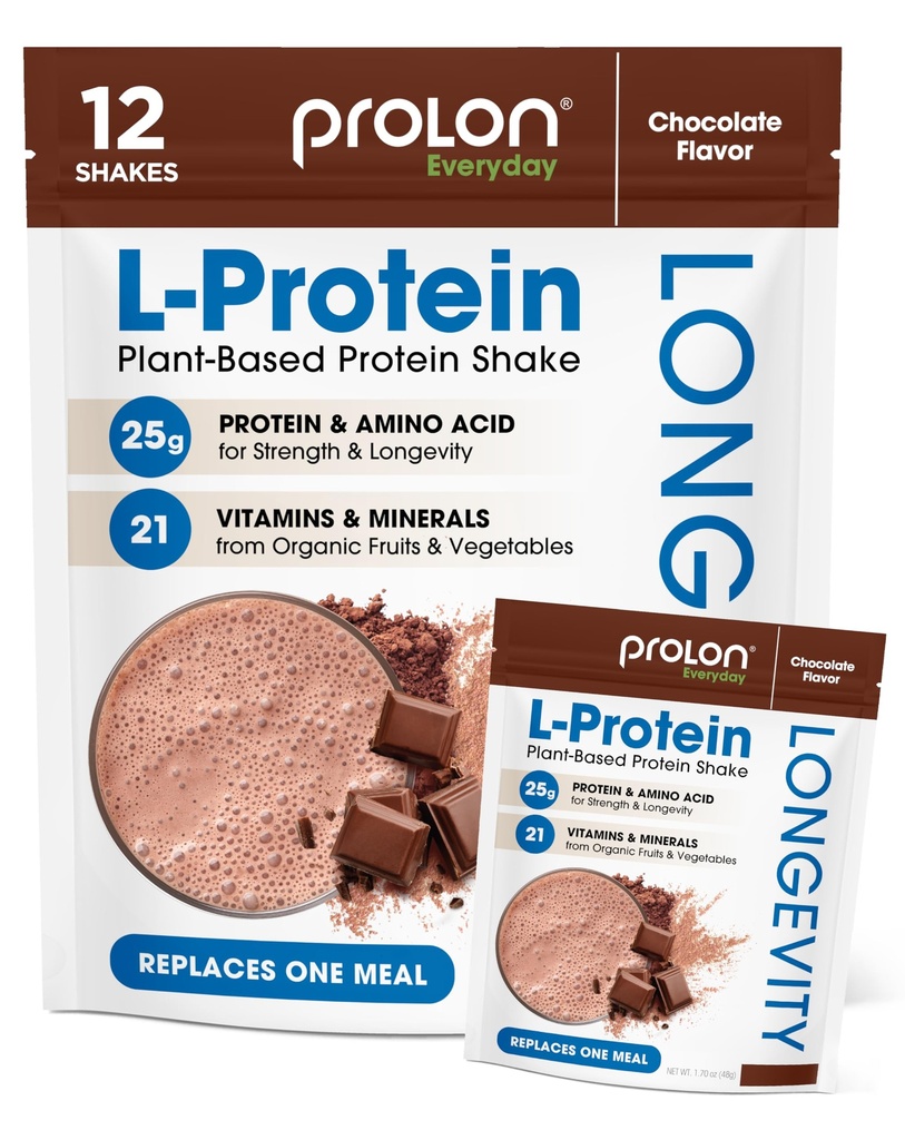 Prolon Longevity Plant Based Protein Toz | Kas Synthesis & Tamir, Sağlıklı Ağlama, Boost Performans | Vitaminler, Gluten Free, Amino Asits, Antioksis | 25g of Protein | Chocolate, 12 Packets