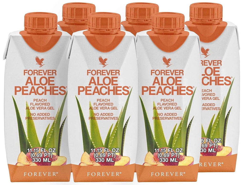 Forever Living - Forever Aloe Peaches - Supports Digestion, Immune System, Energy Levels No Preservatives, Vegan, Gluten-Free - 6 Packs