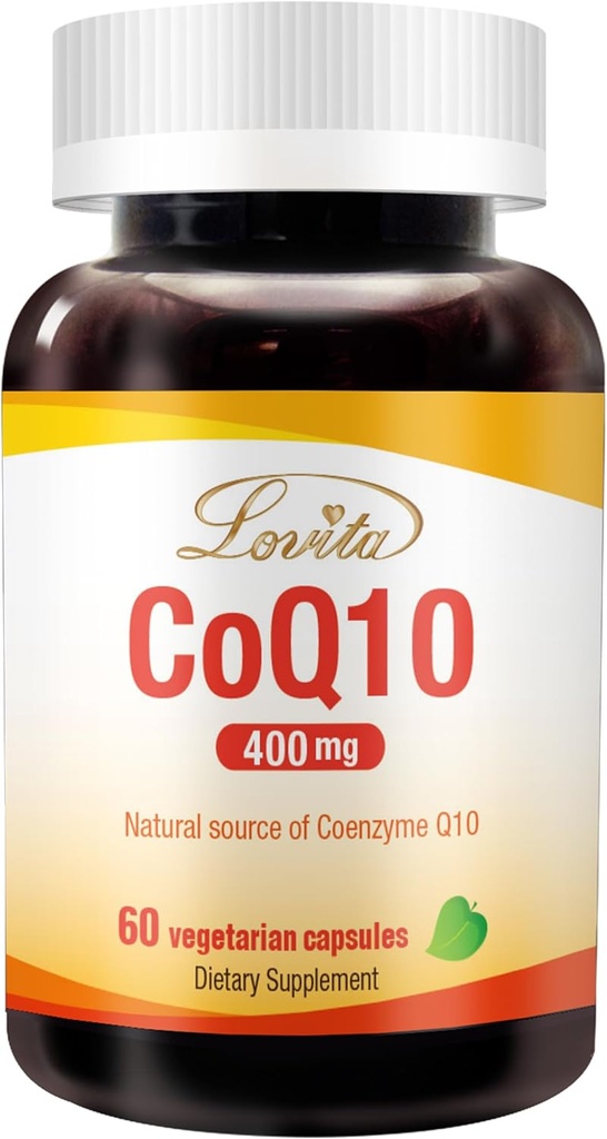 Lovita CoQ10 400mg Supplements | Easliy Absorbed Coenzyme Q10 Powder | Antioxidant Co Q10 Enzyme | Support Heart Health | Vegan | 60 Capsules