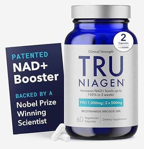 TRU NIAGEN PRO NAD+ Supplement for Anti Aging and Cell Regeneration, 2 x 500 mg Patented Niagen, 30 Hizmet | Destek Hücreleri Enerji | Nicotinamid Riboside (NR) Erkekler ve Kadınlar için Günlük Tamamlar