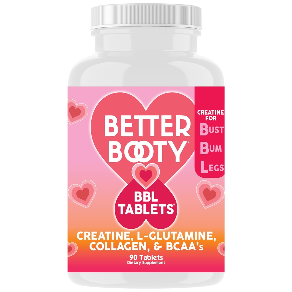 Better Booty BBL Tabletleri - Kretine Monohidrat, L-Glutamine, Collagen ve BCAA's (90ct) ile Kadınlar için Karmaşık Tamam