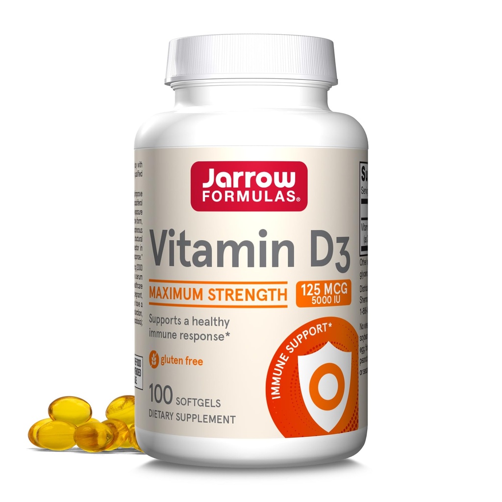 Jarrow Formulas Vitamin D3 125 mcg (5000 IU) - 100 Hizmet (Softgels) - Bone Health, Immune Support &uba Metabolism Desteği - D Supplement - D3 Vitamini - 5000 IU Vitamin D - Gluten Free
