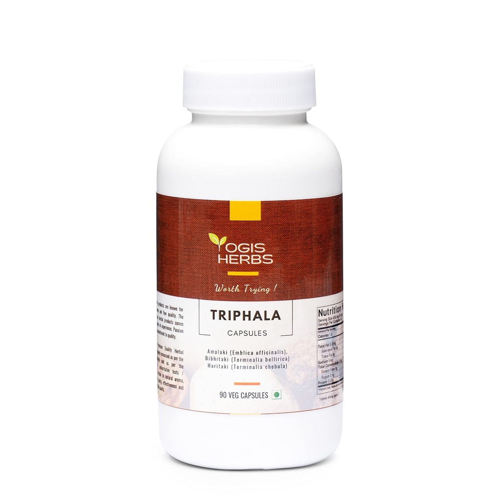 YOGIS HERBS Triphala Capsules Amalaki (Emblica Officinalis), Bibhitaki (Terminalia Bellirica) ve Haritaki (Terminalia Chebula) 90 Veg Capsules
