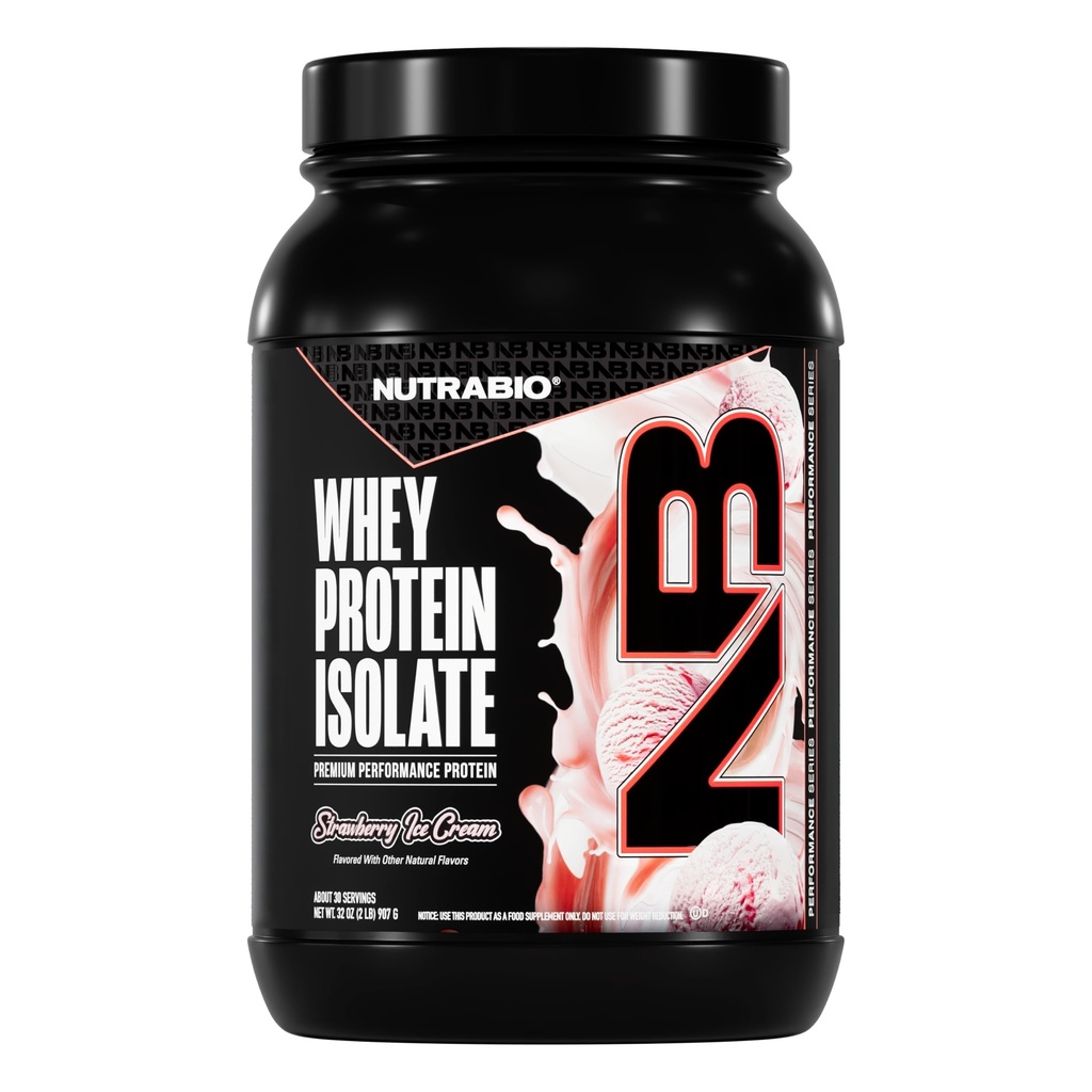 NutraBio 100% Whey proteini, Protein Tozu, Tamamlanan 25g Protein, Non-GMO, Soy & Gluten Free, Low Carb, Low Calorie Whey Protein Toz, Strawberry Buz Cream, 2 Lbs, Strawberry