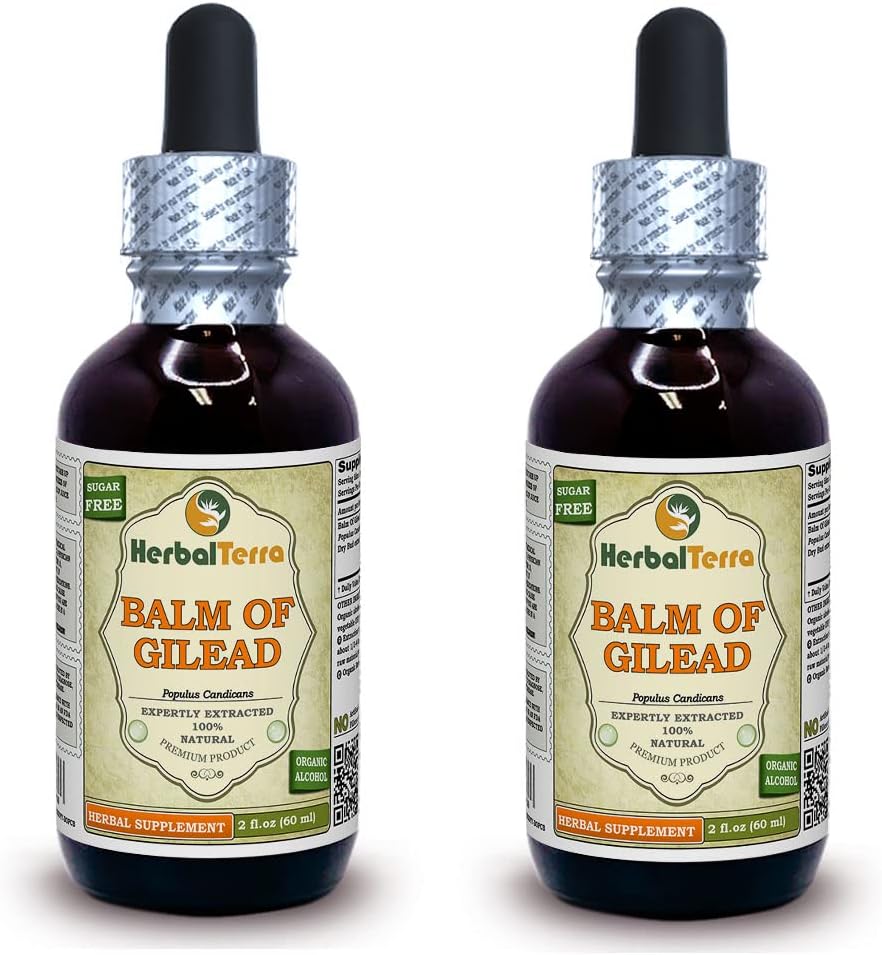 Balm Of Gilead (Populus candicans) Tincture, Organik Kuru Buds Sıvı Ekstraksiyon (Brand adı: HerbalTerra, Proudly ABD'de yapıldı) 2x2 fl.oz (2x60 ml)