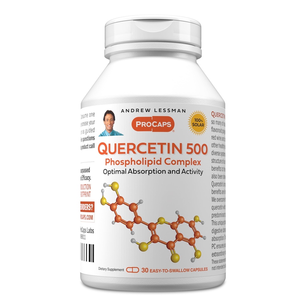 ANDREW LESSMAN Quercetin 500 mg - 30 Capsules - 500 mg Unique Quercetin Phospholipid Kompleksi, Sağlıklı Kalp, Circulatory ve Immune Function. Katkı yok.