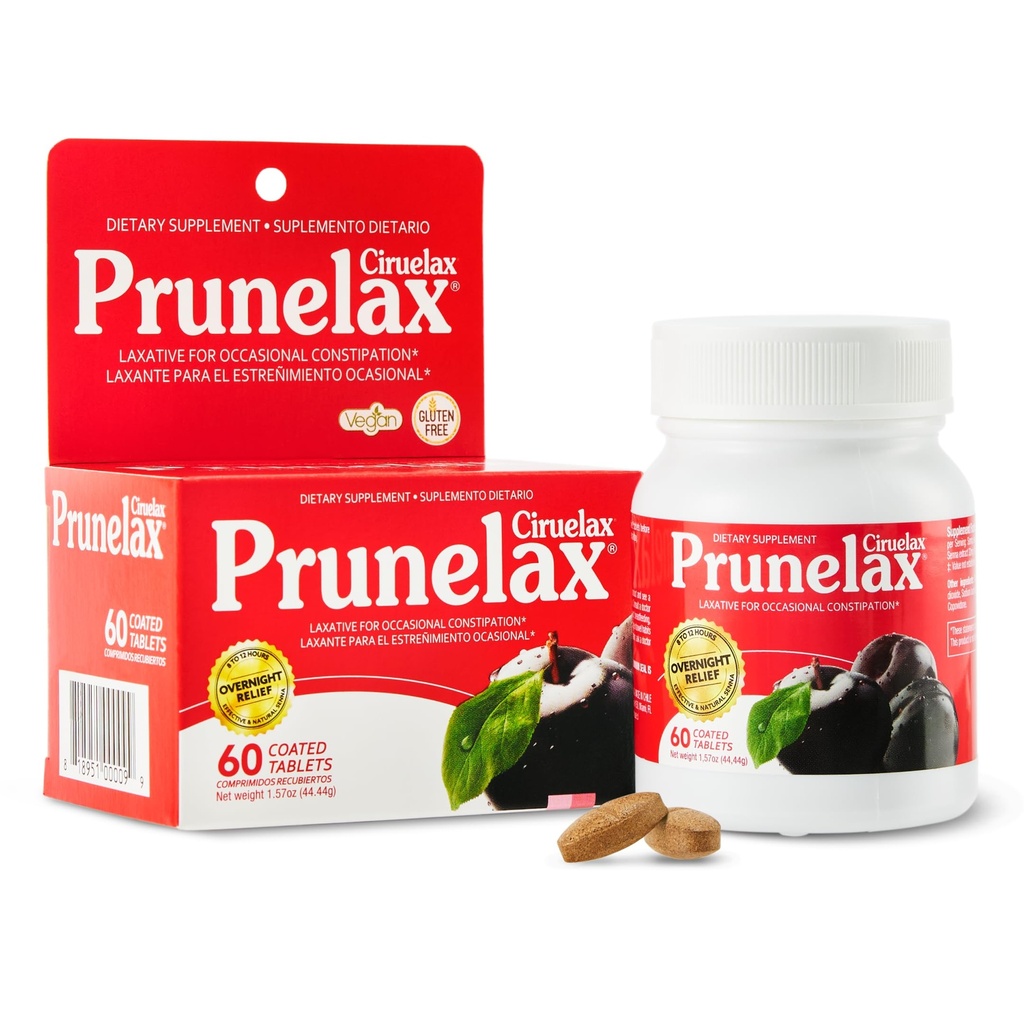 Prunelax Ciruelax Düzenli Kuvvet Laxative Tabletler - Occasional Constipation, Senna Extract, Vegan & Gluten-Free, Fast-Acting Gentle Relief - 60ct