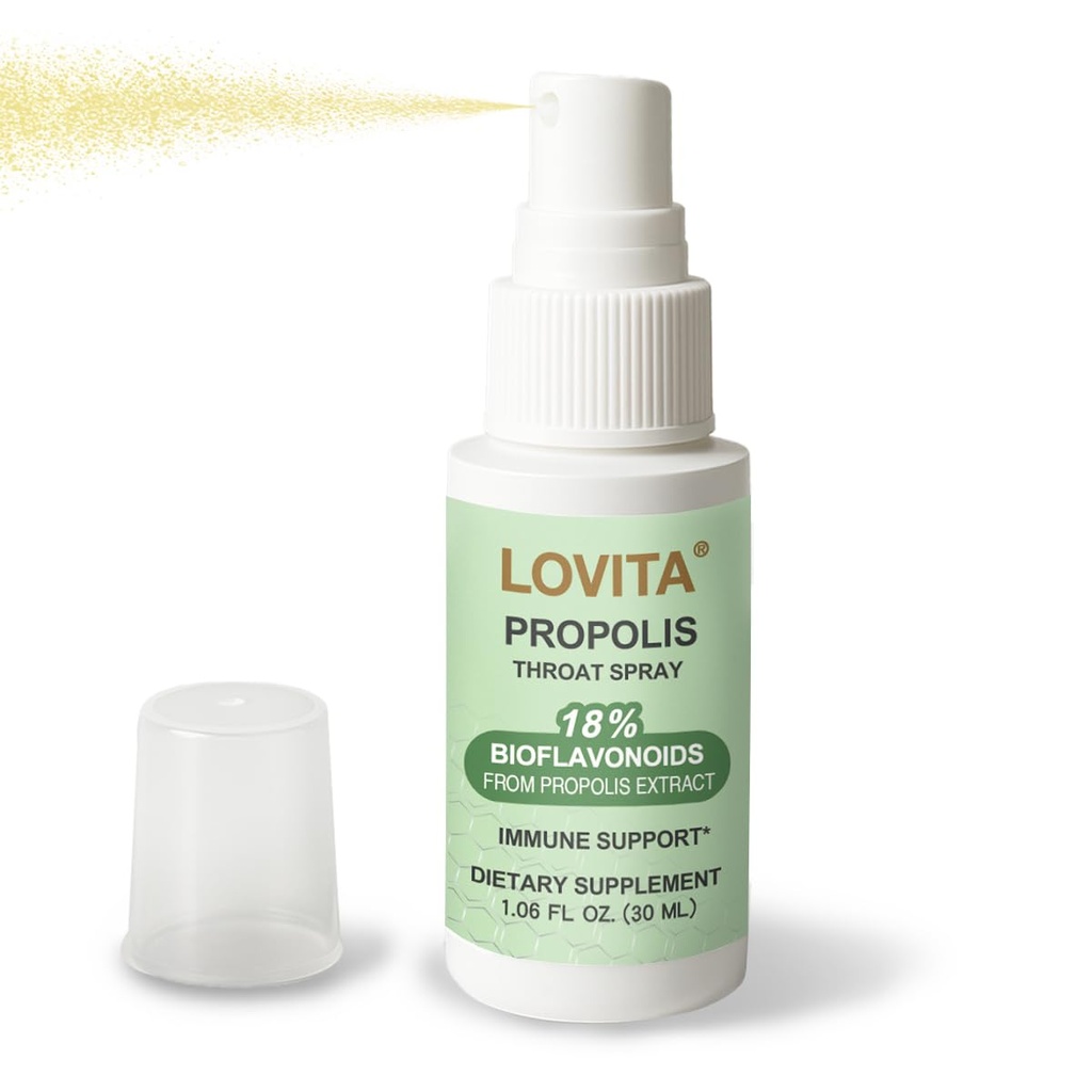 Lovita Bee Propolis Throat Spray,% 18 Bioflavonoids, Alkol Özgür, Immune Support, Throat Soothing, Antioksi, Gentle Taste, 1 Fl Oz (Pack of 1)