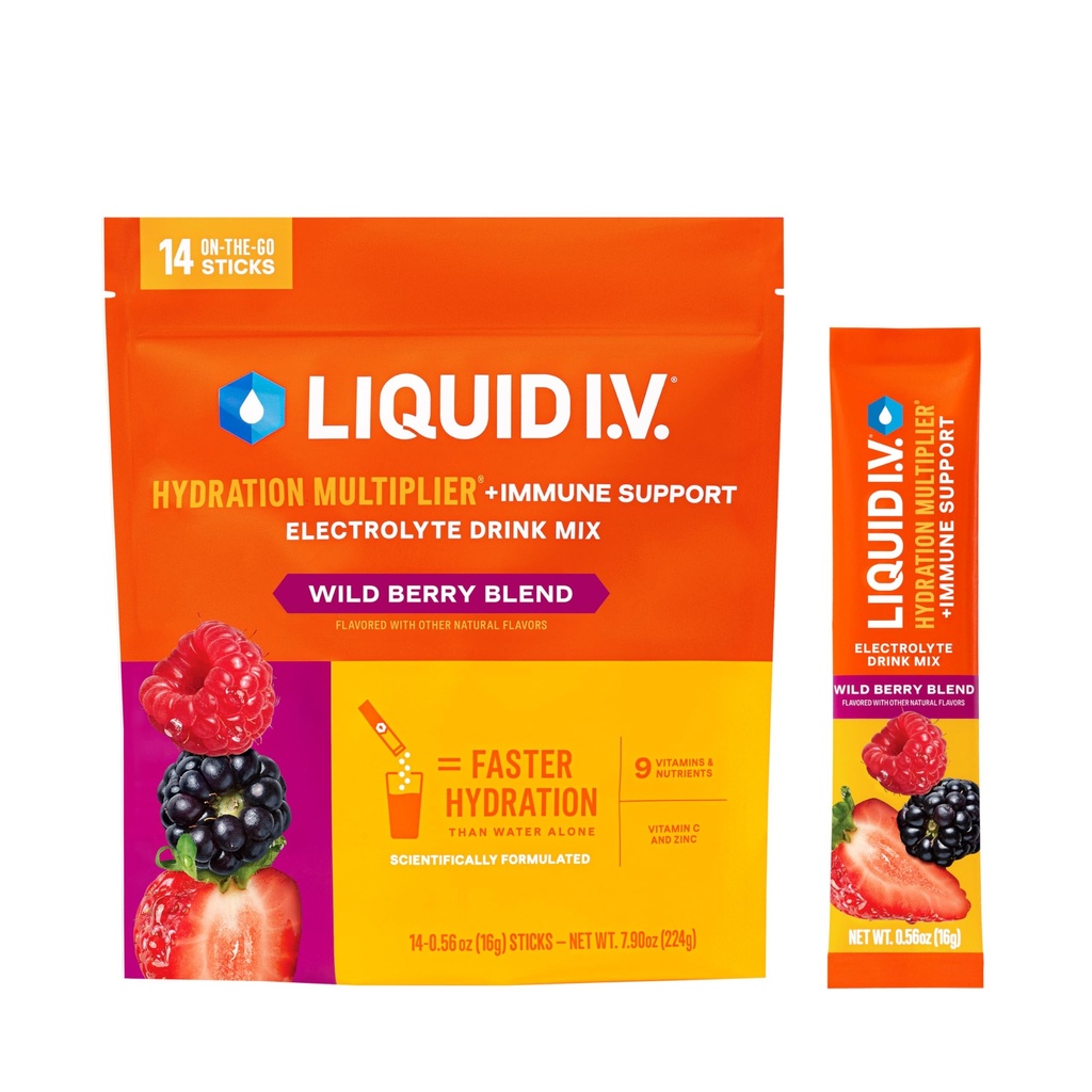 Sıvı I.V.® Hydration Multiplier +Immune Support - Wild Berry Mix | Elektrolyte Toz İç Mix | 1 Pack (14 hizmet)