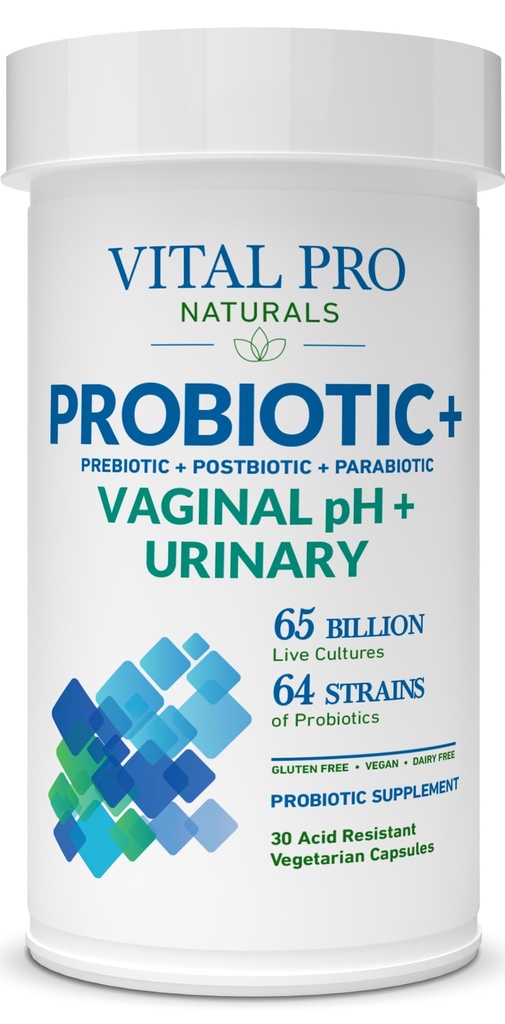 Vital Pro Naturals - Vaginal pH & Urinary Probiyotiks + Prebiyotikler, Postbiyotikler, Parabiyotikler, 4-in-1 Supplement for Women, High Potency, 64 Strains, Digestive, Vaginal, Urinary, Immune Health, 30 ct