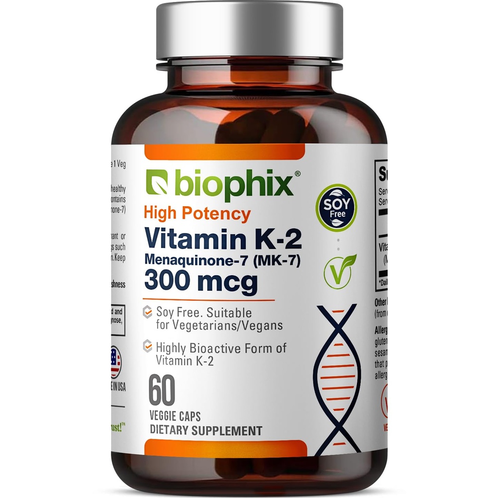 Biophix Vitamin K2 MK-7 30006, 60 Vegan Capsules - Yüksek Lisans Kemik Güçliği ve Immune Health için Tamam