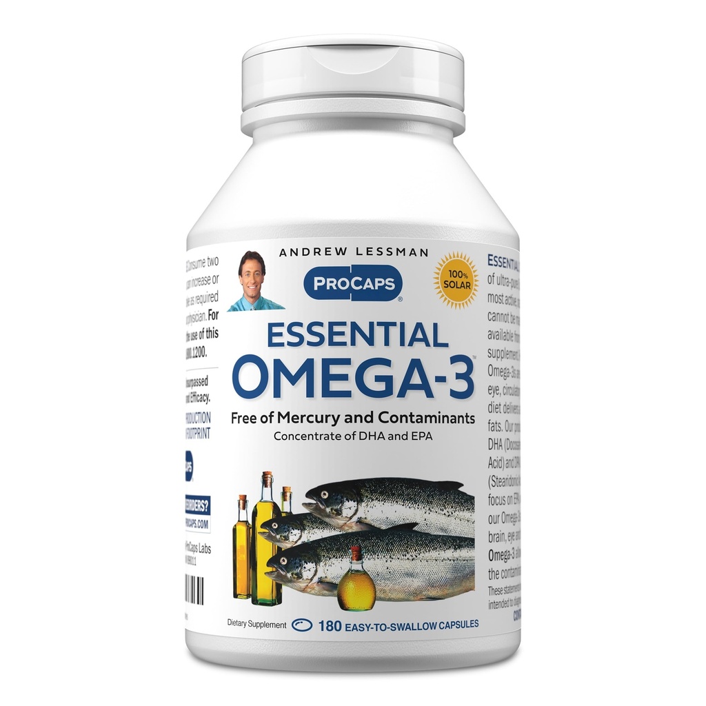 ANDREW LESSMAN Essential Omega-3 Unflavored - 180 Softgels - Ultra-Pure, High Potency Omega-3 Oils. Yüksek DHA, No Stomach Upset, No Contaminants, No Mercury. Küçük Easy to Swallow Softgels