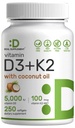 DEAL SUPPLEMENT Vitamin D3 5.000 IU + K2 MK7 100mcg Softgels | 2in-1 Kompleksi ile Virgin Coconut Oil | Supports Heart, Bone, Teeth & Immune Health | Easy to Swallow