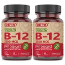DEVA Vegan B-12, Yüksek Potency 2500 mcg B12, Hızlı Dissolve, Sublingual, 90 Tabletler (Pack of 2)