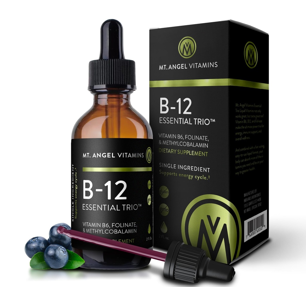 Mt. Angel Vitamins - B12 Essential Trio - Vegan Yüksek Yeterlik Me12, B6 & Folate - Easy Abxia - Non-GMO, USA