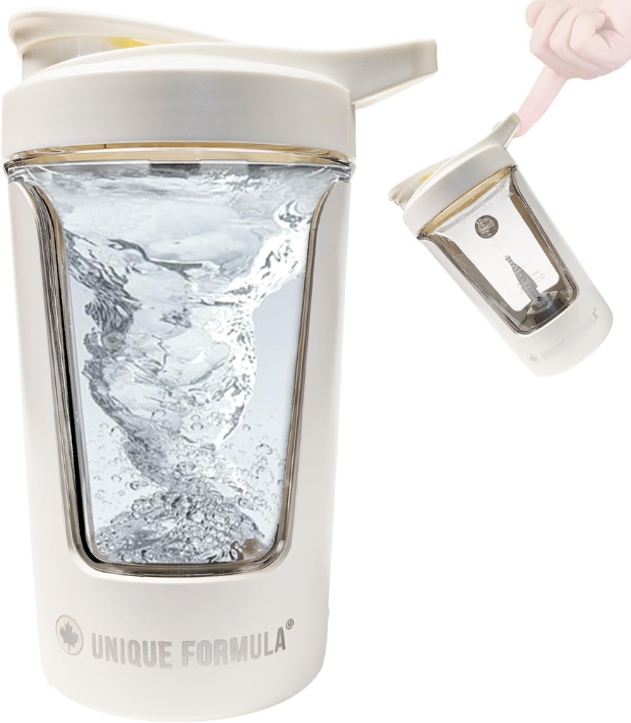 Elektrikli Protein Shaker Şişe - Protein Shakes, Smoothies & Pre Workout, Tritan-Safe, Faraday-Free, Gym Aksesuarları, sızıntı kanıtı (Beyaz)