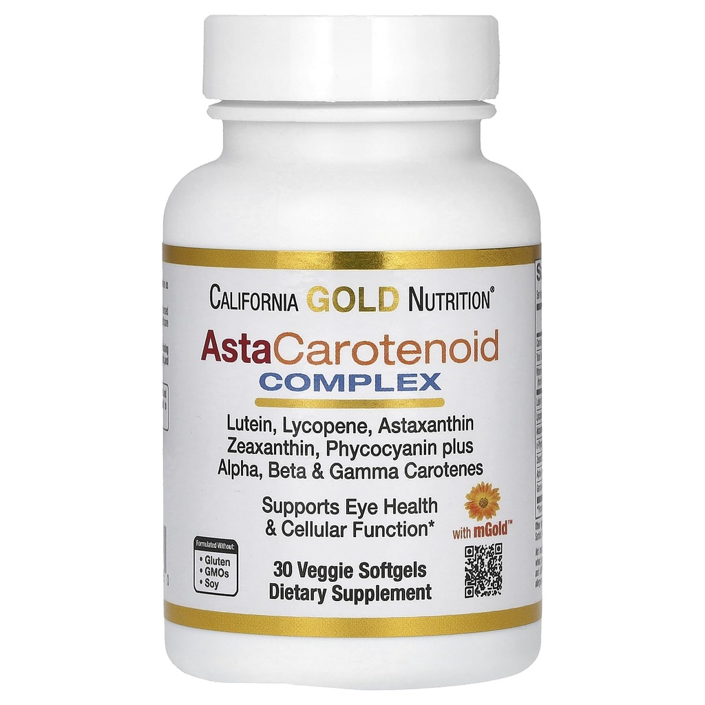 California Gold Beslenme Astaxanthin Carotenoid Kompleksi, Lutein, Lycopene, Astaxanthin, 30 Veggie Softgels
