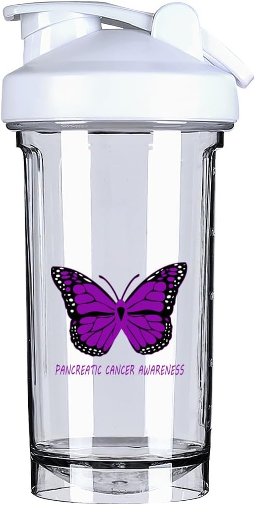 Pankretik Kanser Farkındalığı 18 Ounce Shaker Şişe İçecek Mixer Leak-proof Pre Workout Protein Shakes Meal Yenileme Shakes Şişes 500ML/18 Oz White &-1&-1&-1&-1&-1&-1