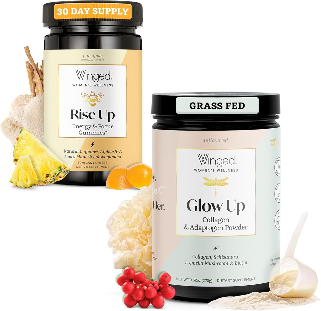 Kanatlı Yükselme Gummies | Energy & Brain Boost Supplement & Glow Up Collagen Toz | Daha İyi Saç, Cilt, Kadınlar için Nail