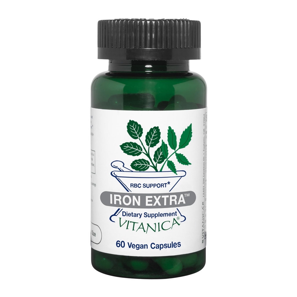 Vitanica Iron Ekstra, Iron Supplement Vitamin C 500 mg, Metilfolate 400 Telefon, B12 Vitamin 500, Kalsiyum, Sarı Dock, Dandelion Root & Nettle Leaf, Vegan, 60 Capsules
