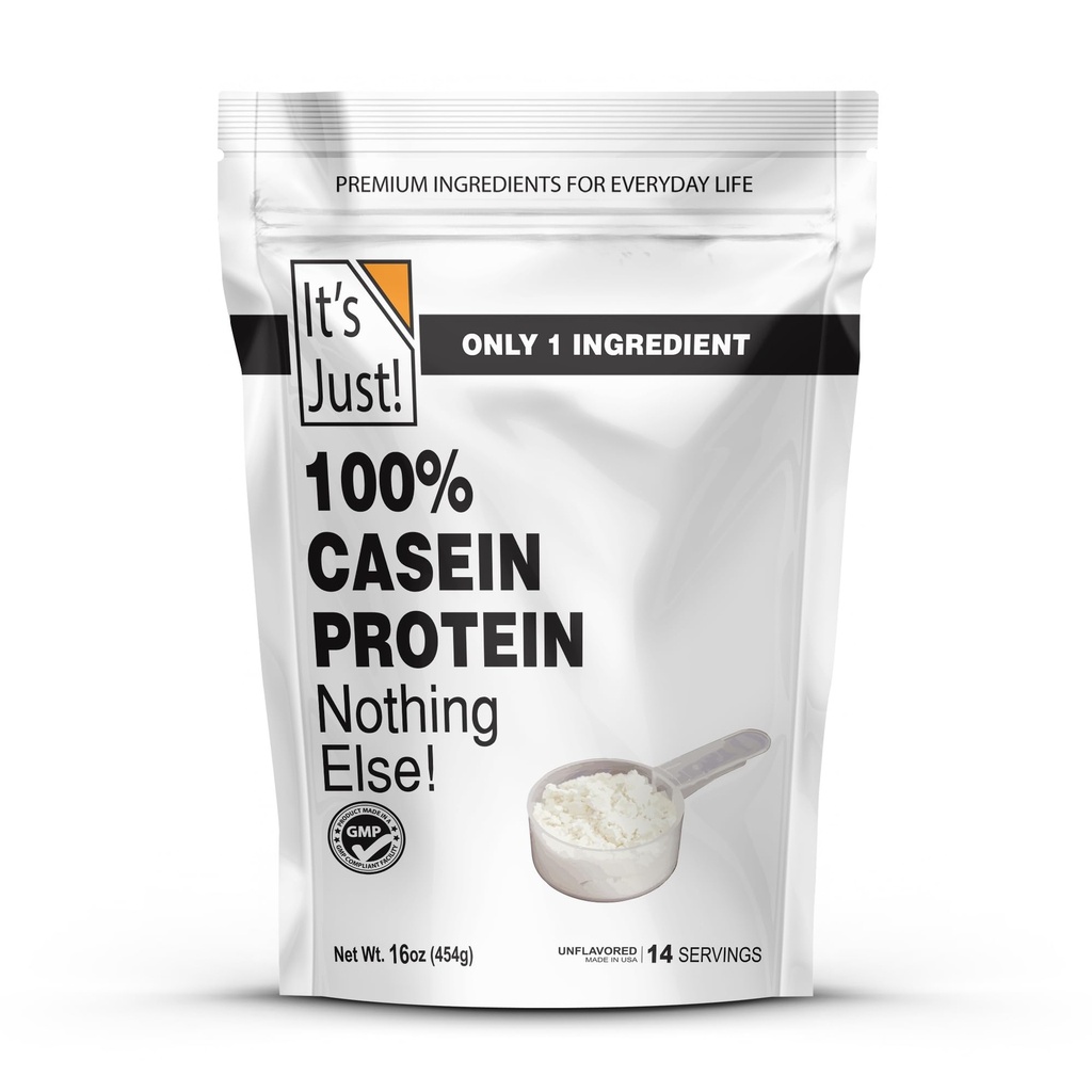 Sadece! -% 100 Casein protein Toz, ABD'de Yapılan, Bir Malzemeler, Yavaş Yanan, Zaman Yayını (1 Pound ( 1, Unflavored)