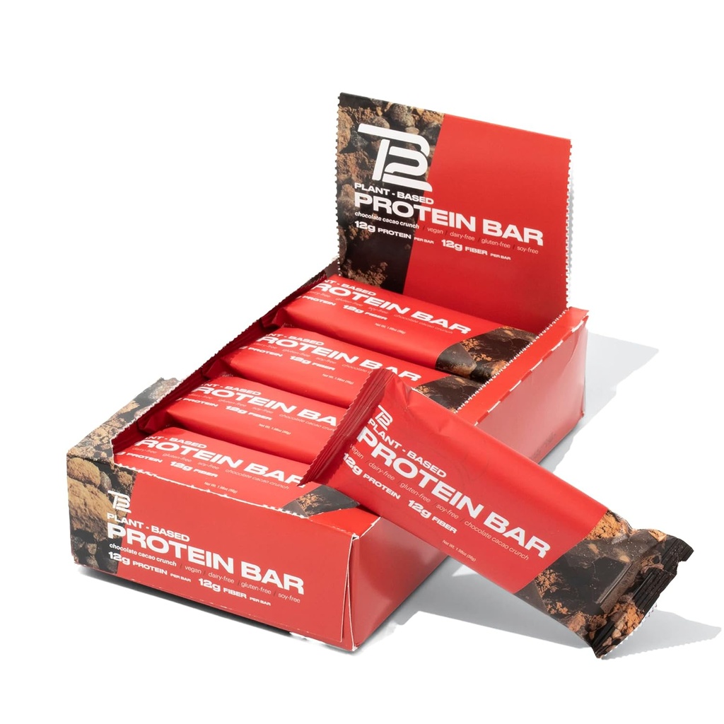 TB12 Bitki Tabanlı Protein Barları Tom Brady | Yüksek Protein, Yüksek Fiber, Low Sugar, Vegan, Gluten Free, Dairy Free, Non GMO, Sağlıklı Protein Snacks | Tüm Doğal Tüm Gıdalardan Antioksis, Vitaminler ve Mineraller (Chocolate Cacao Crunch)