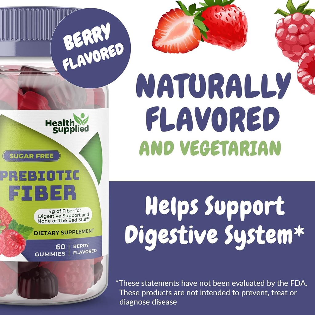 Health Supplied Karma Berry Flavored Prebiyotik Fiber Gummies - Supports Digestive System Gut Cleansing, Constipation Relief - Assists with Kilo Kaybı Plan - Great Tasting and Easy to Swallow