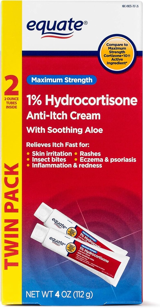 Equate TWINPACK 1. Hidrokortisone Anti-itch Cream, maksimum Güçlü Cortisone ile karşılaştırıldığında