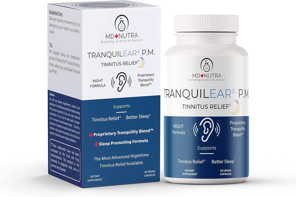 Tranquil Ear PM Ear Health & Tinnitus Relief Supplement | Ear Surgery, Ringing Ear Relief, & Tinnitus Belirtileri - Gece Formula - Tüm Doğal 30 Vegan Capsules