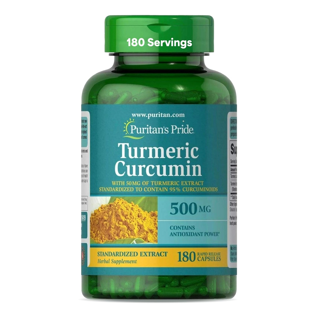 Puritan's Pride Turmeric Curcumin 500 mg, 95 Cucuminoids'e ayak uydurulmuş, Antioksi Health için Herbal Diyetsel Supplement, 180 Radpid Release Capsules