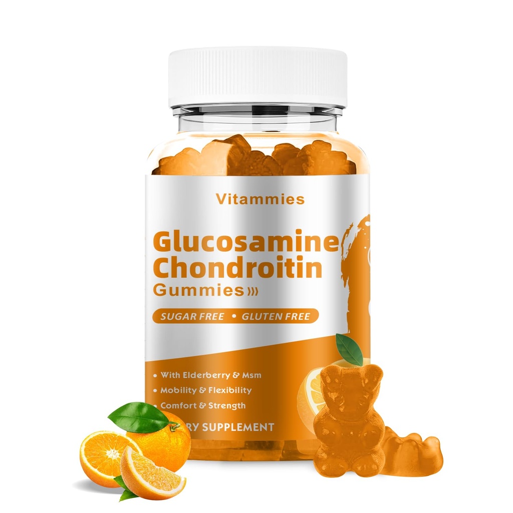 Glucosamine Chondroitin Gummies with MSM & Elderberry Extra Strength - Ortak Destek, Antioksi Immune Support Supplement for Yetişkinler, Men & Women Minerals, coenzyme Q10, DHA - 60 Orange Gummies