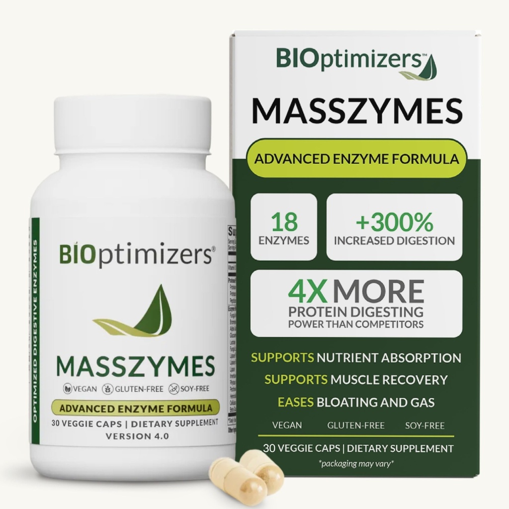 BIOptimizers MassZymes - Gut Health için Digestive Enzymes Supplement - Erkekler ve Kadınlar için Bloating Relief - Lipase Amylase Bromelain Digestive Enzymes (30 Capsules)