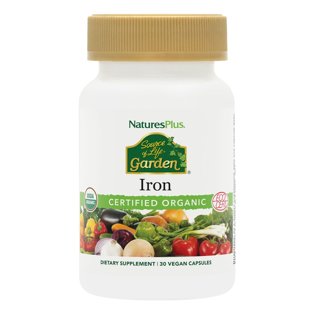 NaturesPlus Life Garden'ın Kaynağı Organik Aile Demir 18 mg Cap - 30 Vegan Capsules - Plant-Based Iron Supplement - Sağlıklı Kan - Vejetaryen, Gluten-Free - 30 Hizmet