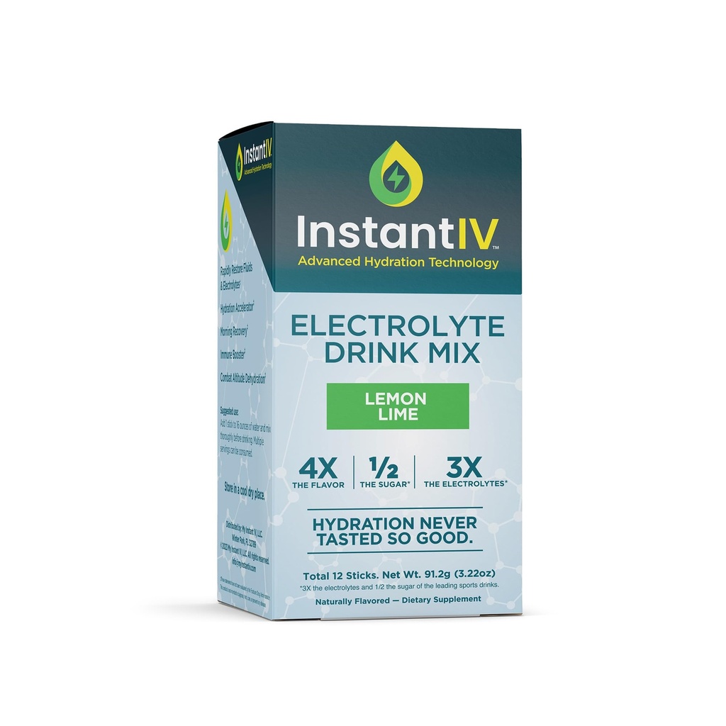 Elektrolytes Toz - 3X Elektrolytes,1/2 Vitamin C, B3, B6, Alfation, Recovery & Immunity, Vegan & Gluten Free | Lemon Lime - 12 Packets
