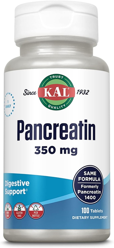 KAL Pancreatin 350 mg, Kadınlar ve Erkekler için Digestive Enzymes, Pancreatic Enzymes for Digestive Health Support, Gluten Free, Non-GMO, Rapid Disintegration, 60-Day Garanti, 100 Hizmet, 100 Tablet