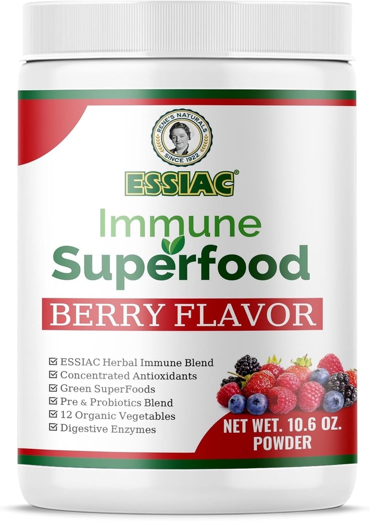 Essiac SuperFood for Immune Support 10.6 oz | 12 Organic Greens, Concentrated Antioxidants, Pre and Probiotics | Vegan, Dairy Free, Gluten Free| Non-GMO, No Added Sugar