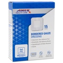 2" x 2" Giyinme (1x1 Pad) AMERX Sınırlanmış Gauze - Yapıştırıcı Bantlar - Suye Dayanıklı Engel - Kendi Yapıştırıcı Sınırı - Nefes alınabilir, Hipoallergenik - 15 Pads Per Box