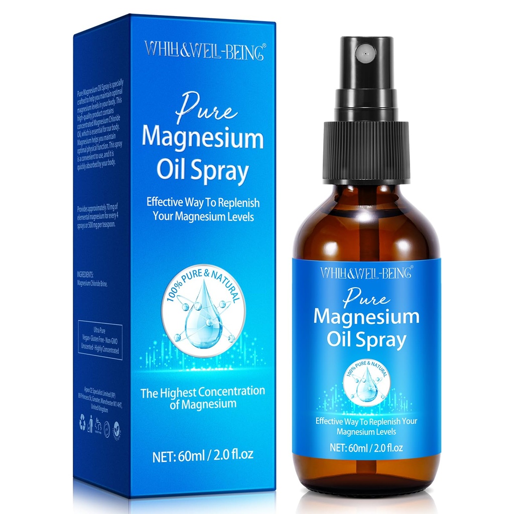 Magnezyum yapıştırıcısı, Pure Magnezyum Oil Sprey for Feet, Natural Materials in Glass Şişe, Absorb'a Kolay ve 1Pack Kullanımı