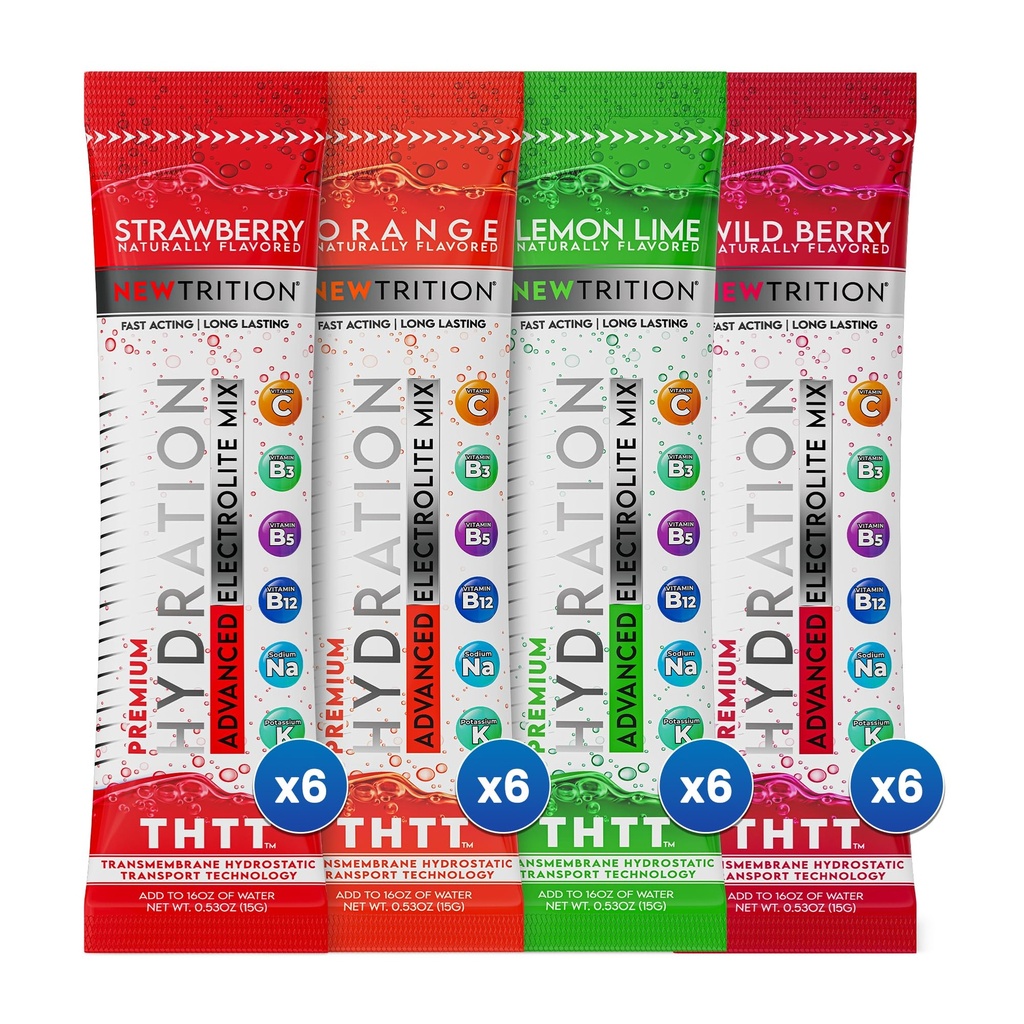 Hydration Toz, 4 Flavors, 24 Elektrolyte Toz Paketi, Doğal olarak Su için Hydrating Packets, Fast Acting Hydrate Electrolytes with Vitamins B&C, Energy & Recovery
