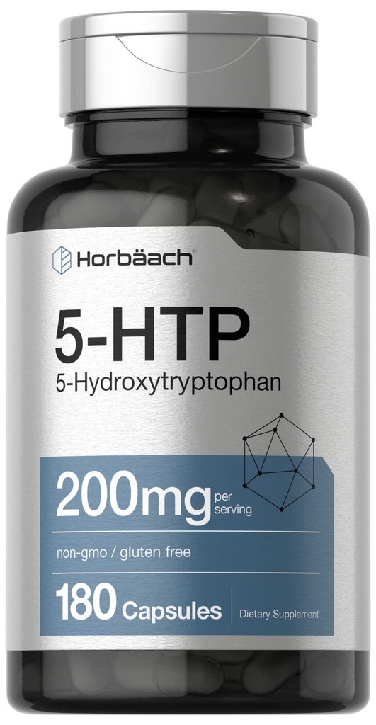 Horbäach 5HTP 200 mg Supplement | 180 Capsules | 5 Hydroxytryptophan | Griffonia Simplicifolia | Ekstra Kuvvet | Non-GMO, Gluten Free